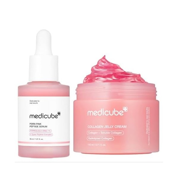 medicube Duo Régénération Rose: Sérum Rose au PDRN ADN de Saumon 30ml & Crème Gelée Repulpante au Collagène 110ml | Éclat I