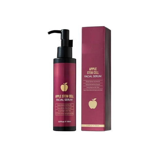Sérum Visage Hydratant à lExtrait de Cellules Souches de Pomme 150ml, Soin Éclat et Contrôle Sébum, Anti-Oxydation, Lisse et