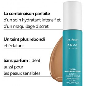 M. Asam AQUA INTENSE Tinted Hyaluron Cream 50ml – BB crème à l’acide hyaluronique, Crème teintée visage hydratante, Fond de