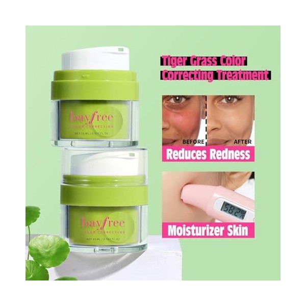 bayfree Cica Tiger Grass Color Correcting Treatment, Hydratant Teinté pour Visage, Anti-Rougeurs, Couvrance Longue Durée, ave