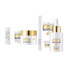 Set Brightening Cream+Facial Serum,Crème Blanchissante,Hydratation Nourrissante,Éclaircit le teint,Lisse les Ridules,Atténue 