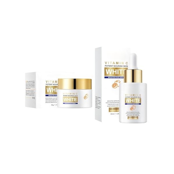 Set Brightening Cream+Facial Serum,Crème Blanchissante,Hydratation Nourrissante,Éclaircit le teint,Lisse les Ridules,Atténue 