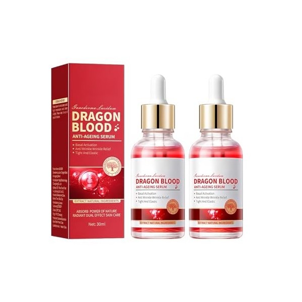 2PC Sérum Anti Rides Dragon Blood, Facial Serum, Sérum De Sang De Dragon, Hydratation Nourrissante, Éclaircit le teint, Lisse