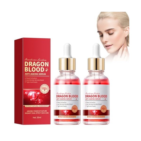 2PC Sérum Anti Rides Dragon Blood,Sérum De Sang De Dragon,Crème De Sang De Dragon Placentaire Rétinol,Ganoderma Dragons Blood