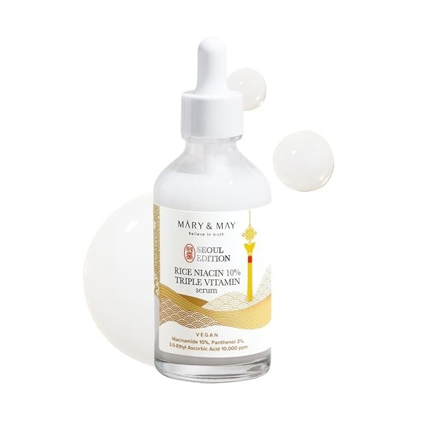 Mary&May SEOUL Edition Sérum triple vitamine à la niacine de riz 10% – Sérum éclat coréen pour un teint uniforme et un éclat 