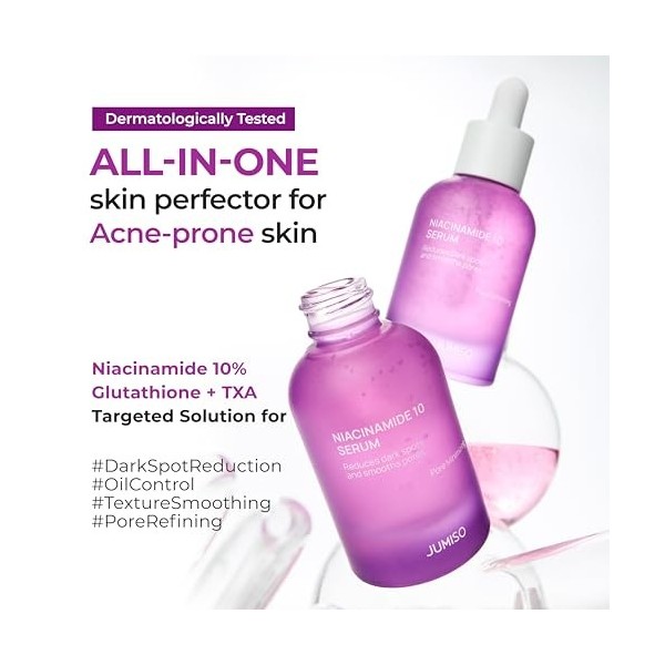 JUMISO Niacinamide 10 Sérum coréen pour le visage avec glutathion, acide tranexamique TXA et complexe de centella – Réduit la