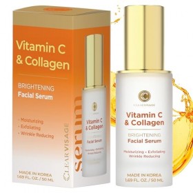 Clear Visage Sérum à la vitamine C et au collagène - Soin coréen éclaircissant et anti-âge pour un teint éclatant, sans cruau