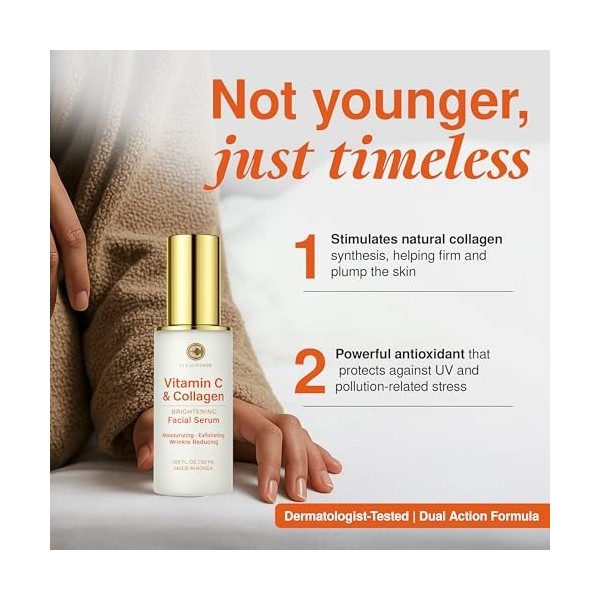 Clear Visage Sérum à la vitamine C et au collagène - Soin coréen éclaircissant et anti-âge pour un teint éclatant, sans cruau