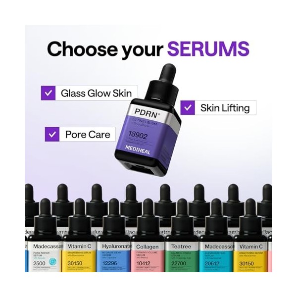 Mediheal Pdrn Sérum lifting avec sérum coréen squalane pour le visage pour un teint naturellement éclatant, affine les pores,