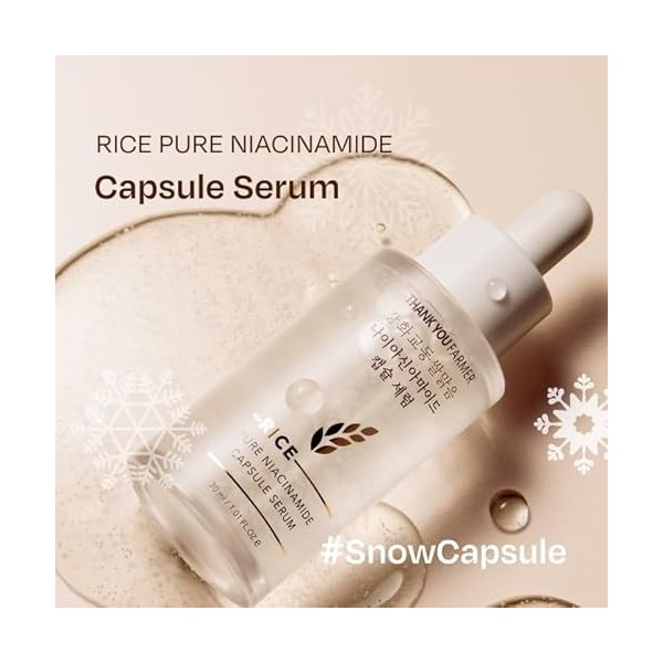 THANKYOU FARMER Rice Pure Niacinamide Capsule Sérum 30 ml – Soin de la peau coréen, extrait de riz coréen, céramide NP, allan