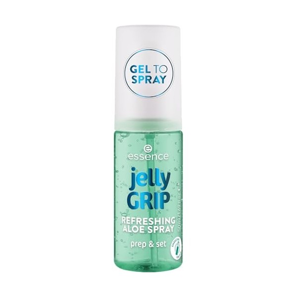 essence Jelly GRIP REFRESHING ALOE SPRAY, hydratant, texture gel-to-mist, à l’aloe vera, pour préparer, fixer ou rafraîchir, 