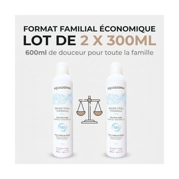 Aquaderma Brume Eau Thermale Lot de 2x300ml - Apaise et Adoucit la Peau - 100% Ingrédients Naturels - Enrichie en Sels Minéra