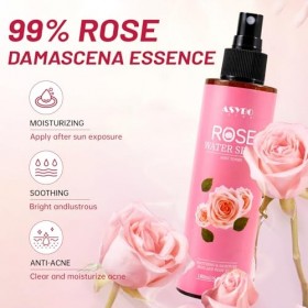 ASYBO Spray deau de rose 180 ml – Spray à la rose de Damas 100 % naturel pur pour le visage, le corps et les cheveux, toniqu