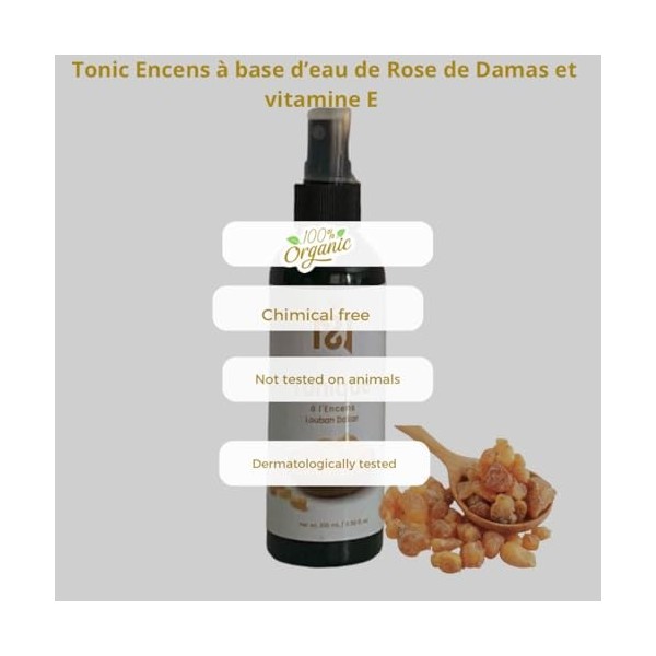 Tonic à lEncens Louban Dakar 100% biologique à base deau de Rose de Damas et vitamine E, Spray Naturel, anti-âge, collagène