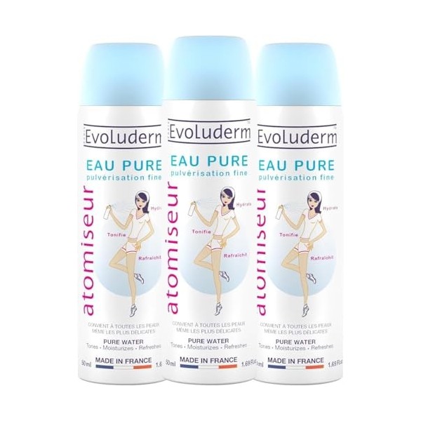 EVOLUDERM - Atomiseur Eau Pure - Origine Naturelle - Végan - Fabrication Française 3 x 400 ml Crème Jour et Nuit