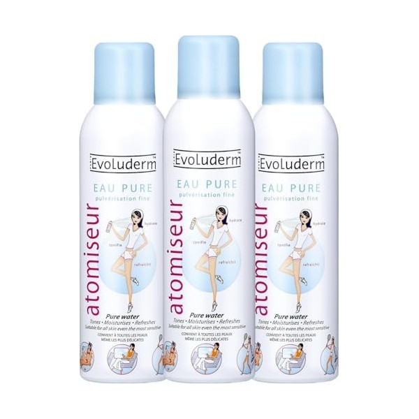EVOLUDERM - Atomiseur Eau Pure - Origine Naturelle - Végan - Fabrication Française 3 x 400 ml Crème Jour et Nuit