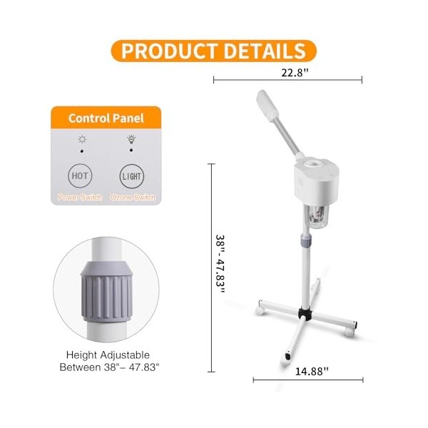 Vapeur facial professionnel, vaporisateur à brume chaude avec ozone, vaporisateur pour le visage Vaporizador pour esthéticien