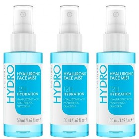 Catrice Hydro Hyaluronic Face Mist Lot de 3 sprays fixants, transparents, hydratants, nourrissants, naturels, pour peaux sens