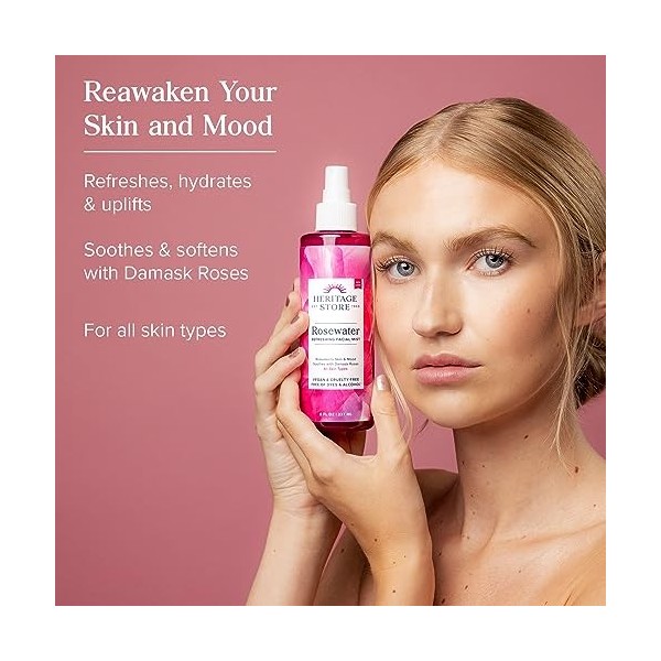 Eau de rose, brume rafraîchissante pour le visage, 2 fl oz 59 ml , Heritage Store