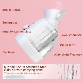 Wolady Vapeur Visage Vaporisateur Sauna 3 en 1,Spa Facial Chaude Nano Ionique Visage,Chauffe-Serviettes et Humidificateur, Ap