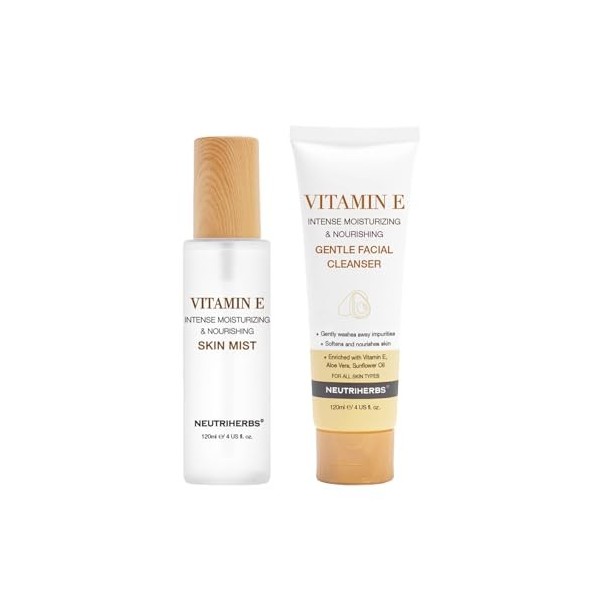 Neutriherbs Brume Visage à la Vitamine E & Nettoyant Visage Doux – Hydratent, nettoient et apaisent la peau.