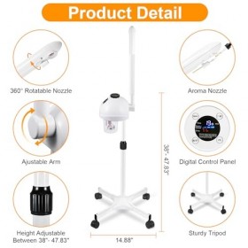 Vapeur facial professionnel avec brume réglable et minuterie, intensité de vapeur réglable et bras mobile