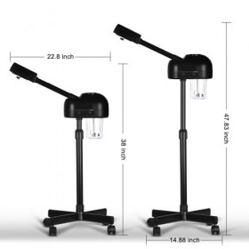 TransArcade Cuiseur vapeur professionnel pour le visage avec écran LCD, support réglable en hauteur avec roulettes, tête rota