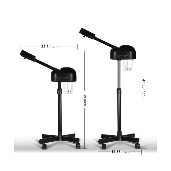 TransArcade Cuiseur vapeur professionnel pour le visage avec écran LCD, support réglable en hauteur avec roulettes, tête rota