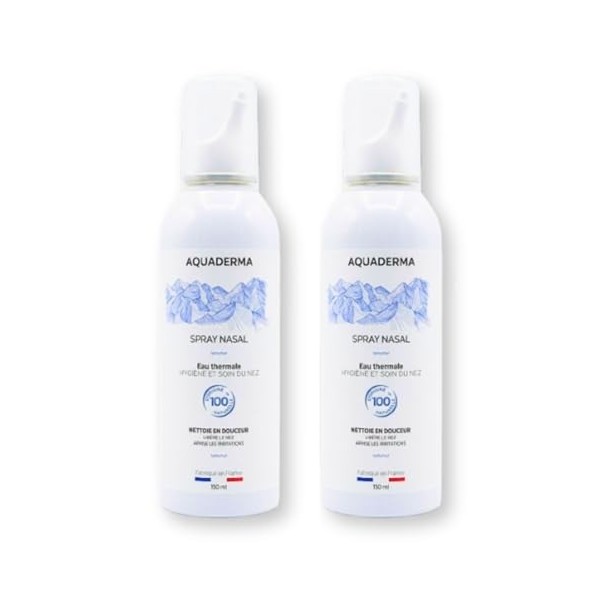 Aquaderma Spray Nasal Eau Thermale - Lot 2*150ml - Hygiène Nasale Quotidienne Enfant & Adulte - Apaise les Irritations - Ingr