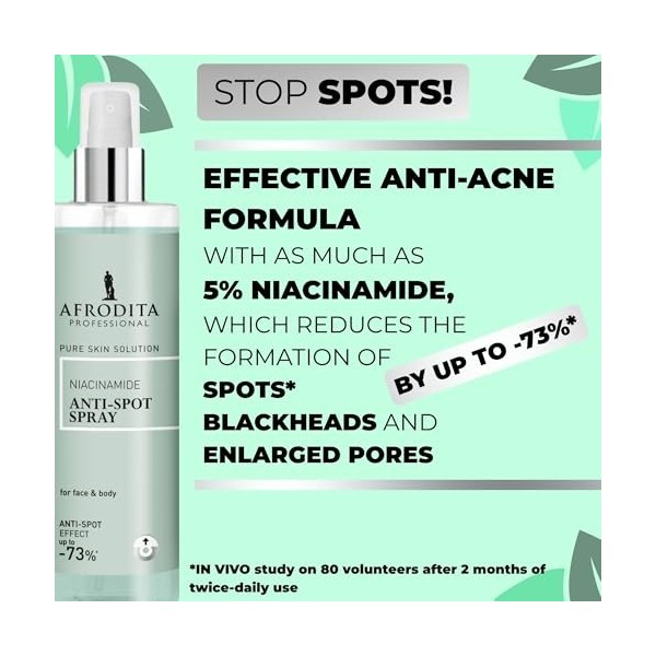 Afrodita Professional Niacinamid Spray anti-taches pour le visage et le corps 5 % niacinamide contre les impuretés Tonique po