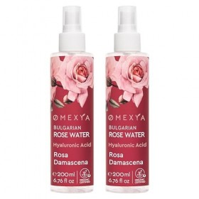 Omexya Rosa Damascena – Lot de 2 Sprays d’Eau de Rose Naturelle 200 ml avec Acide Hyaluronique – Tonique Visage & Brume Rafra