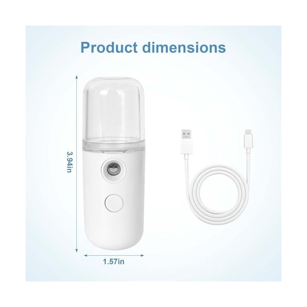 Nano Humidificateur Facial Mini Vapeur de Brume de Visage Portable Vaporisateur de Brume à Main, 30ml USB Vaporisateur Nanopo