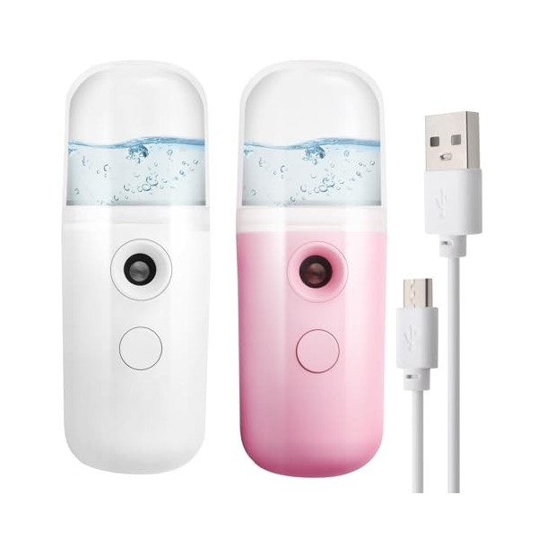 Lot de 2 mini brumisateurs faciaux portables de 30 ml - Vaporisateur USB pratique pour soins de la peau, maquillage, voyage, 