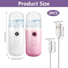 Lot de 2 mini brumisateurs faciaux portables de 30 ml - Vaporisateur USB pratique pour soins de la peau, maquillage, voyage, 