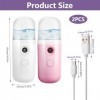 Lot de 2 mini brumisateurs faciaux portables de 30 ml - Vaporisateur USB pratique pour soins de la peau, maquillage, voyage, 