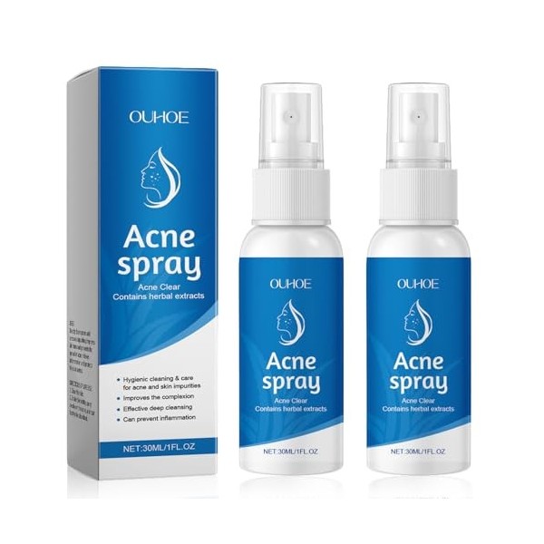 2 Pièces Acide hypochloreux Spray, Spray pour le visage et la peau, sûr pour la peau, à utiliser sur le cuir chevelu sec et a...