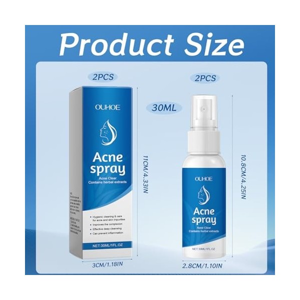 2 Pièces Acide hypochloreux Spray, Spray pour le visage et la peau, sûr pour la peau, à utiliser sur le cuir chevelu sec et a...