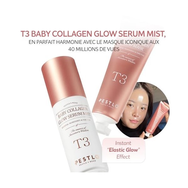 PESTLO T3 Baby Collagen Sérum Glow Mist pour tous les types de peau avec collagène végétalien et ingrédients stimulant lélas