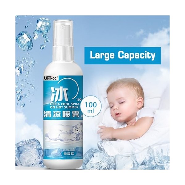 Cooling Mist Spray, 100 ML Spray Rafraîchissant pour Temps Chaud, Body Haze to Soothe Sunburn, La Menthe Naturelle, Rafraîchi