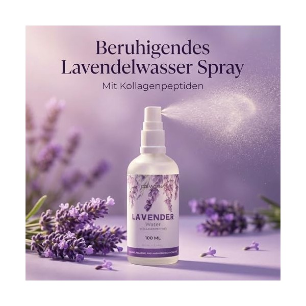COLLAGENA Spray deau de lavande pour le visage - Formule brevetée avec hydrolat de lavande et peptides de collagène - Toniqu