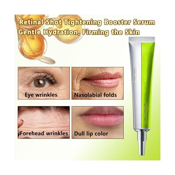 2Pcs Retinol Shot Tightening Booster, Rétinal Shot, Booster Dhydratation Raffermissant, Réduit les Rides et les Lignes Fines