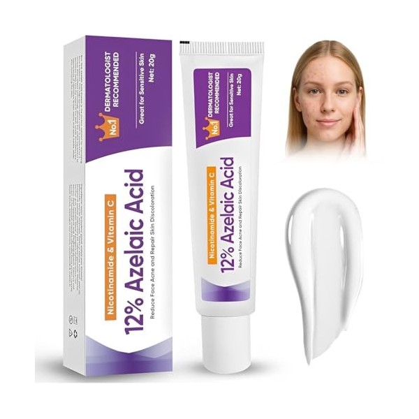 EIROVYA Sérum à Lacide Azélaïque 12%,Serum Visage,Cream Azelaic Acid,Crème Dessence pour le Visage à Lacide Azélaïque 12%,