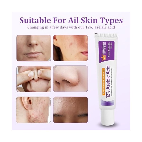 EIROVYA Sérum à Lacide Azélaïque 12%,Serum Visage,Cream Azelaic Acid,Crème Dessence pour le Visage à Lacide Azélaïque 12%,