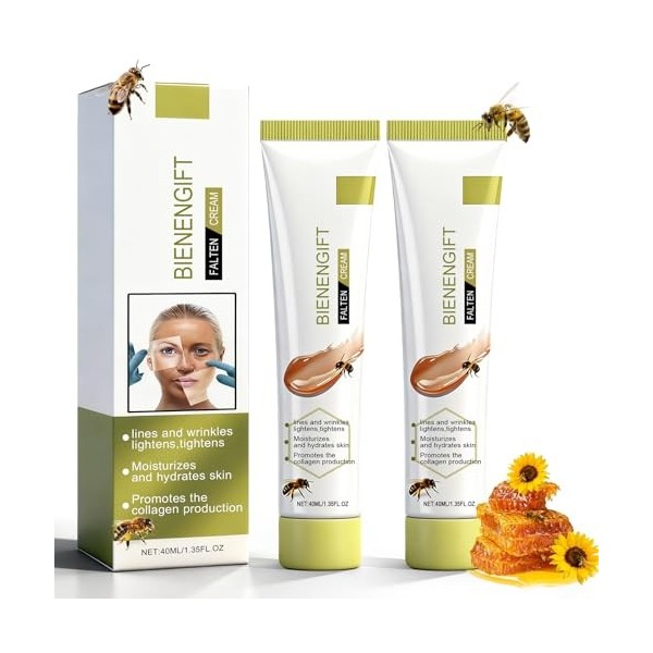 Crème au Venin d’Abeille 80ML 2×40 ml – Crème Visage et Cou Anti-Rides,Hydratante et Raffermissante,Soin Réparateur Anti-Âg