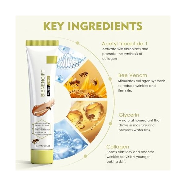 Crème au Venin d’Abeille 80ML 2×40 ml – Crème Visage et Cou Anti-Rides,Hydratante et Raffermissante,Soin Réparateur Anti-Âg