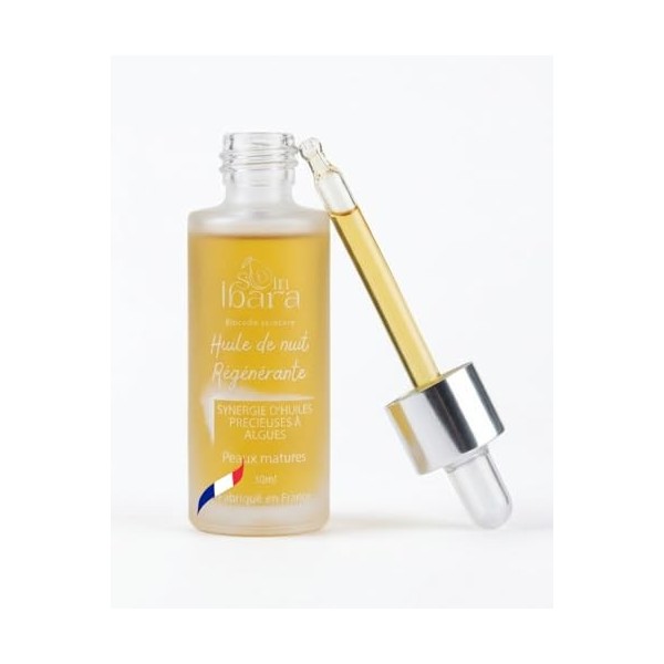 Ibara Huile de Nuit Régénérante/Sérum Visage Naturel, Anti âge naturel, Peaux sèches/Peaux Matures, 30ml