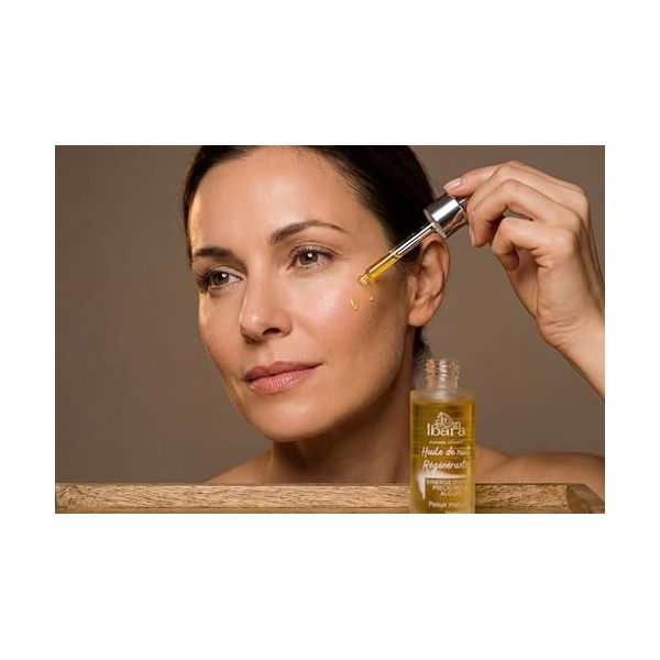 Ibara Huile de Nuit Régénérante/Sérum Visage Naturel, Anti âge naturel, Peaux sèches/Peaux Matures, 30ml
