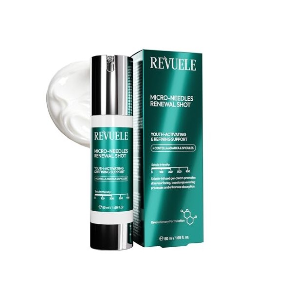 REVUELE Microneedling Renewal Shot – Crème Visage Régénérant avec Micro-Aiguilles Naturelles et Centella Asiatica, Inspiré du
