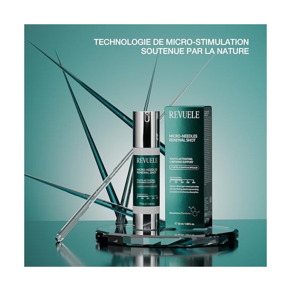 REVUELE Microneedling Renewal Shot – Crème Visage Régénérant avec Micro-Aiguilles Naturelles et Centella Asiatica, Inspiré du