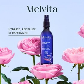 Melvita - Eau Florale de Rose Visage - Tonique Hydratant et Rafraîchissant pour Compléter le Démaquillage - Flacon Pompe 200 ...